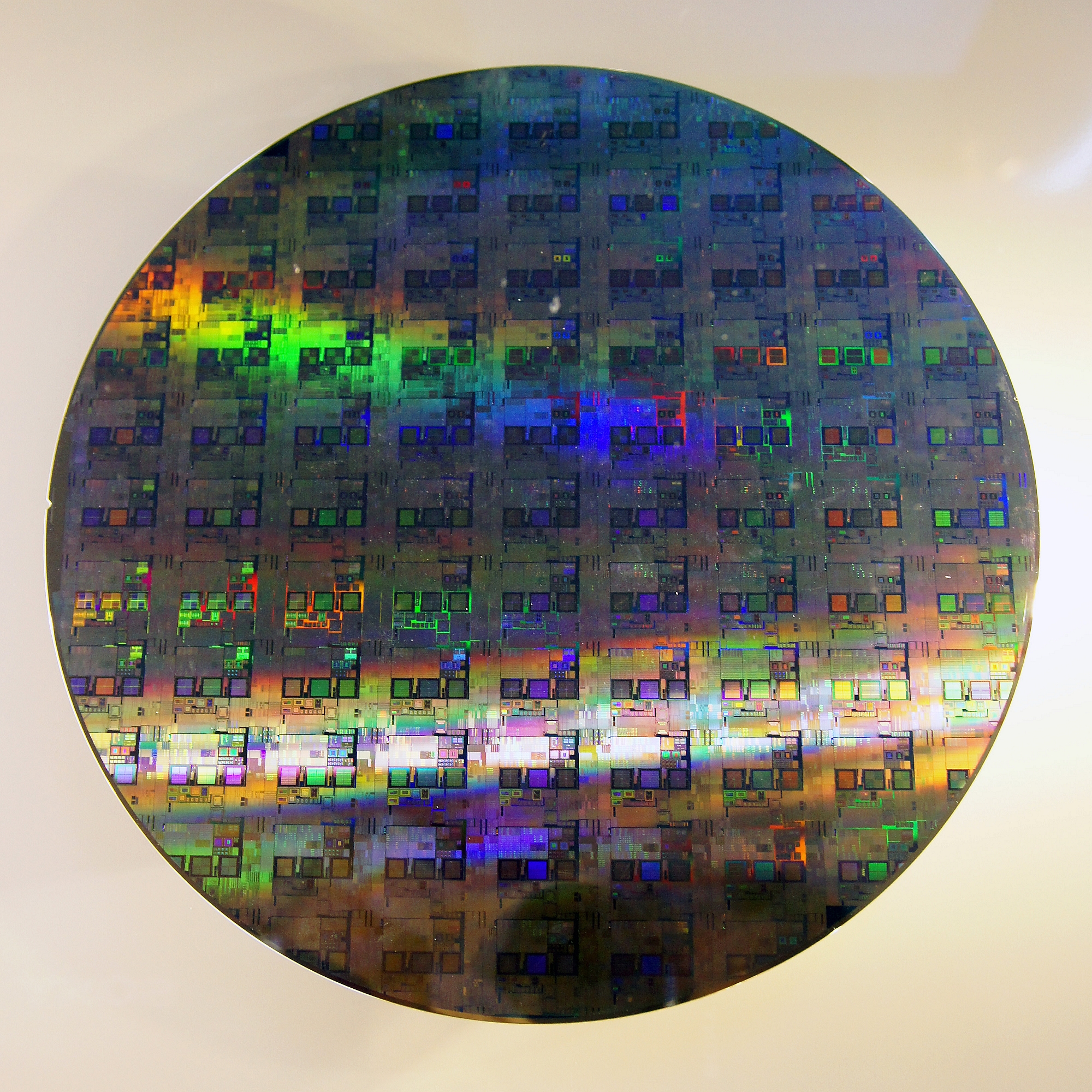 A 12-inch silicon semiconductor wafer