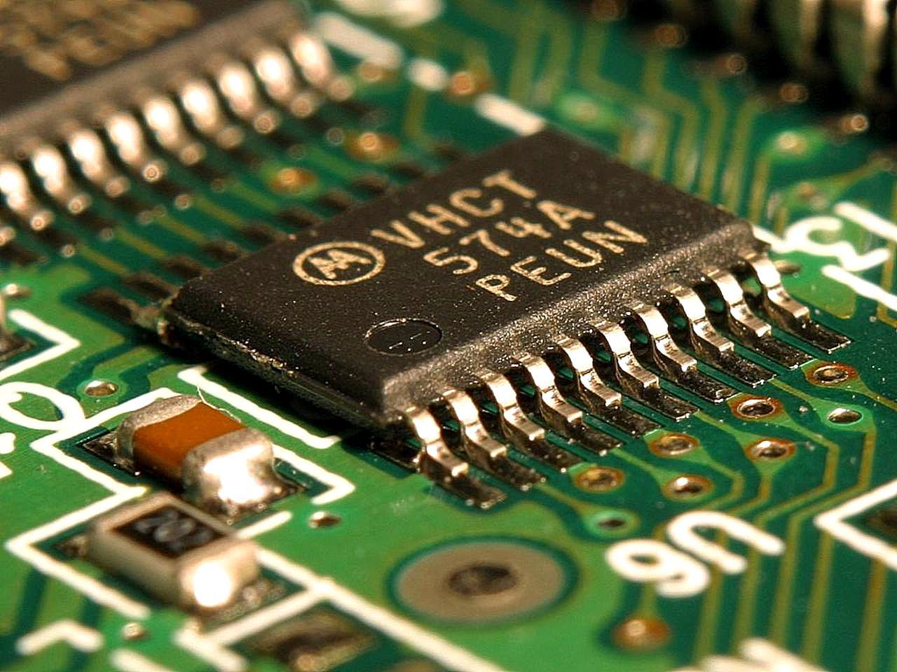 Close-up of computer chips and circuit boards