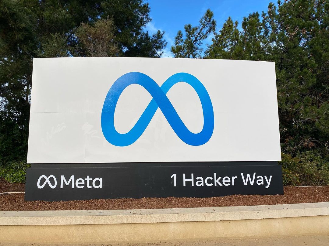 Entrance sign at Meta's headquarters in Menlo Park, California