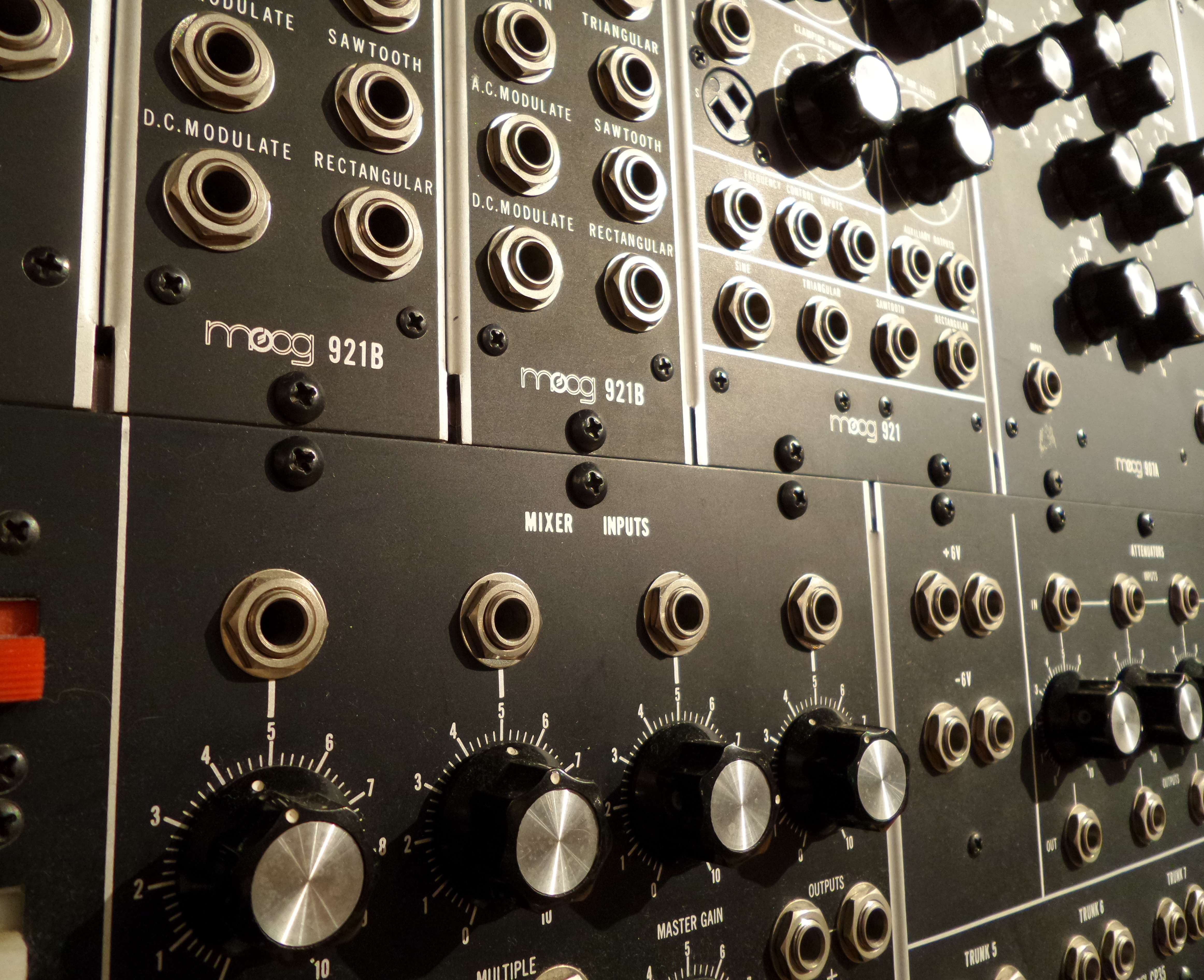 Close-up detail of a Moog modular synthesizer